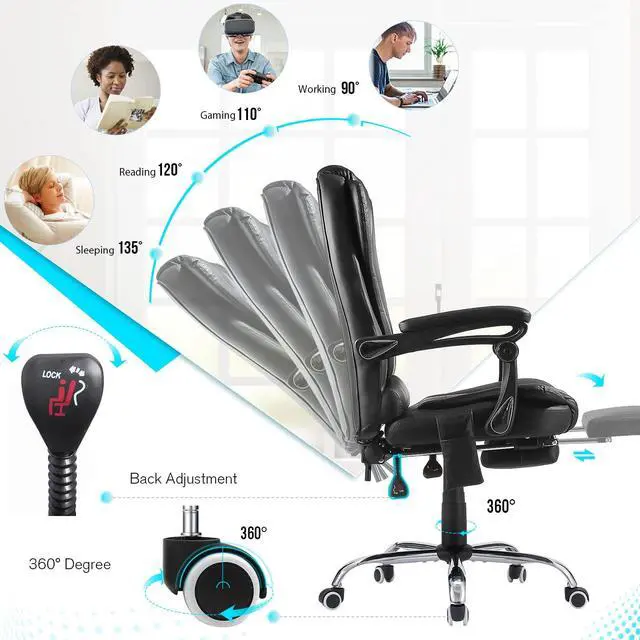 Alt view image 4 of 7 - Massage Office Chair w/Heat Function&Footrest | 7 Points Massage Office Chair Ergonomic Office Chair Leather Executive Home Desk Chair, High Back, Black