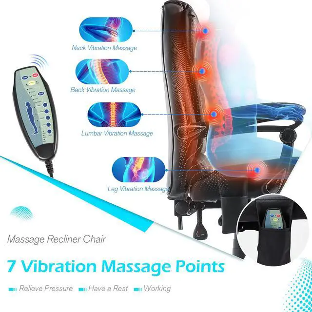 Alt view image 5 of 7 - Massage Office Chair w/Heat Function&Footrest | 7 Points Massage Office Chair Ergonomic Office Chair Leather Executive Home Desk Chair, High Back, Black