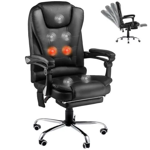Alt view image 7 of 7 - Massage Office Chair w/Heat Function&Footrest | 7 Points Massage Office Chair Ergonomic Office Chair Leather Executive Home Desk Chair, High Back, Black