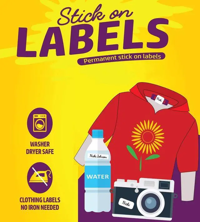 Alt view image 6 of 7 - Personalized Waterproof Name Labels. Press and Stick Custom Name Stick on Clothing Labels (60 Count, Medium (1" × 0.5"))