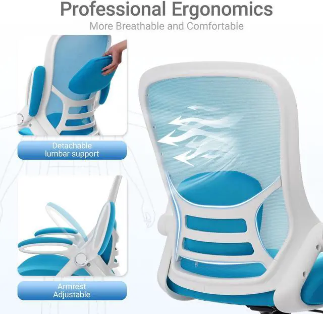 Alt view image 5 of 7 - 400lbs Heavy Duty Drafting Chair 5" Thickened Seat Office Chair with Flip-Up Armrests Tall Ergonomic Computer Chair with Lumbar Support and Adjustable Footrest Ring Standing Desk Chair (Blue)