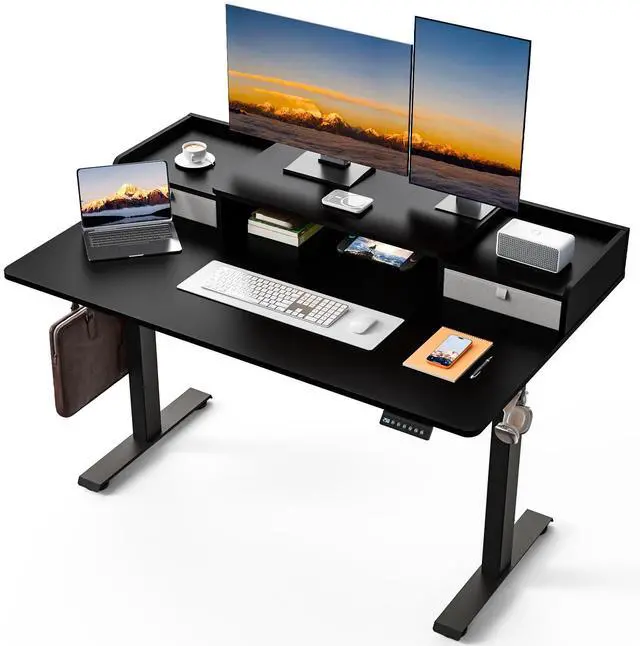 Main image of 55 x 30 Inch Electric Standing Desk with 2 Drawers, Adjustable Height Widened Stand Up Desk with Storage, Sit to Stand Ergonomic Workstation for Home Office, Classic Black