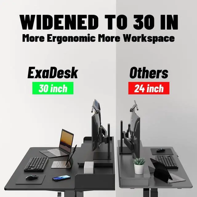 Alt view image 4 of 7 - 55 x 30 Inch Electric Standing Desk with 2 Drawers, Adjustable Height Widened Stand Up Desk with Storage, Sit to Stand Ergonomic Workstation for Home Office, Classic Black