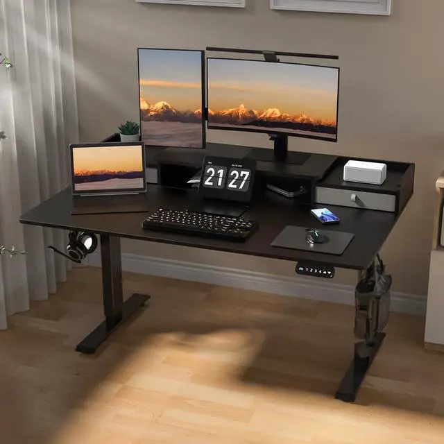 Alt view image 7 of 7 - 55 x 30 Inch Electric Standing Desk with 2 Drawers, Adjustable Height Widened Stand Up Desk with Storage, Sit to Stand Ergonomic Workstation for Home Office, Classic Black