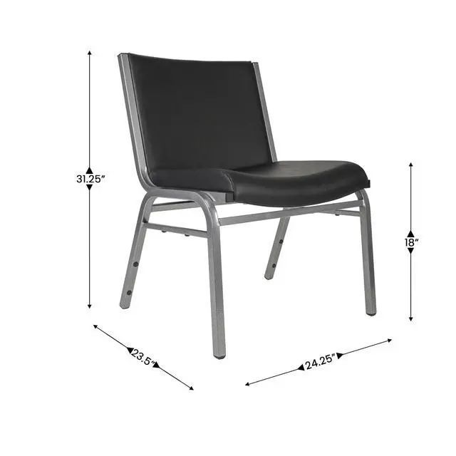 Alt view image 3 of 7 - Hercules Big & Tall Vinyl Stack Chair, Black | Vinyl Upholstery, Durable Construction, Commercial Use, 1000 LBS. Weight Capacity