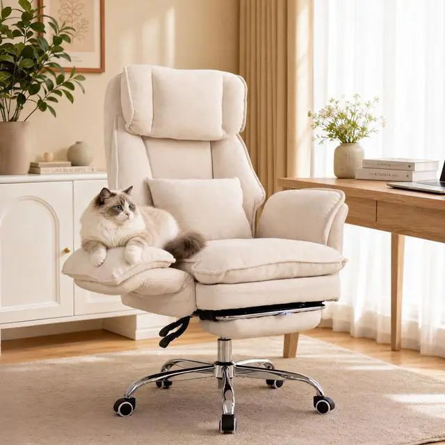 Main image of Office Chair with Flip Armrests & Foot Rest,Criss Cross Legged Home Office Desk Chair with Pet Seat,Ergonomic Reclining Computer Gaming Chair,High Back Executive Chair with Lumbar Pillow(White)
