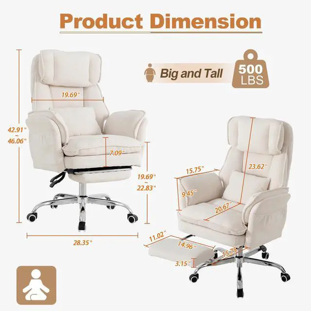 Alt view image 2 of 7 - Office Chair with Flip Armrests & Foot Rest,Criss Cross Legged Home Office Desk Chair with Pet Seat,Ergonomic Reclining Computer Gaming Chair,High Back Executive Chair with Lumbar Pillow(White)