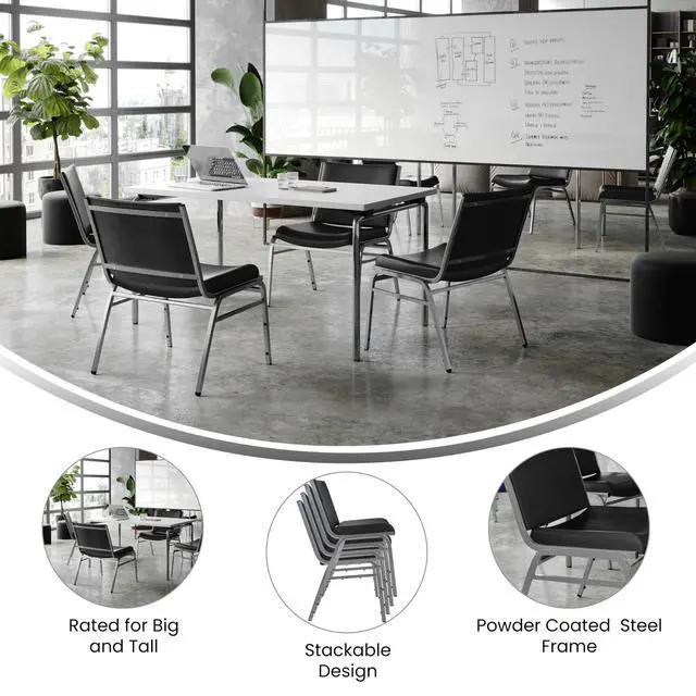 Alt view image 4 of 7 - Hercules Big & Tall Vinyl Stack Chair, Black | Vinyl Upholstery, Durable Construction, Commercial Use, 1000 LBS. Weight Capacity