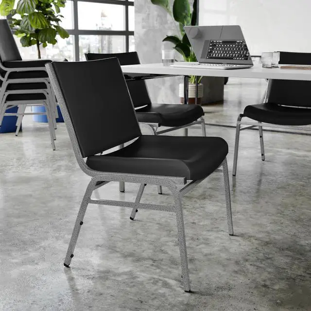 Alt view image 5 of 7 - Hercules Big & Tall Vinyl Stack Chair, Black | Vinyl Upholstery, Durable Construction, Commercial Use, 1000 LBS. Weight Capacity