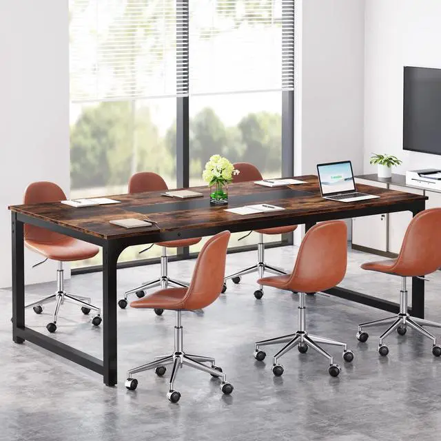 Main image of Conference Table, 6FT Meeting Seminar Table Rectangular Meeting Room Table, 78.7L x 39.4W x 30.3H, Rustic Brown/Black