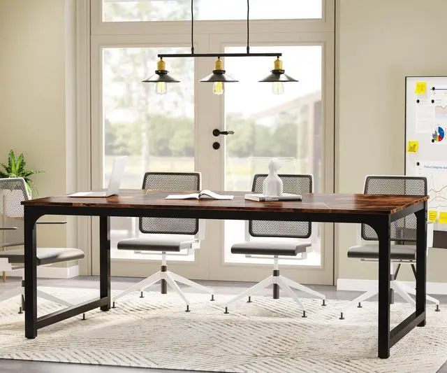 Alt view image 3 of 7 - Conference Table, 6FT Meeting Seminar Table Rectangular Meeting Room Table, 78.7L x 39.4W x 30.3H, Rustic Brown/Black