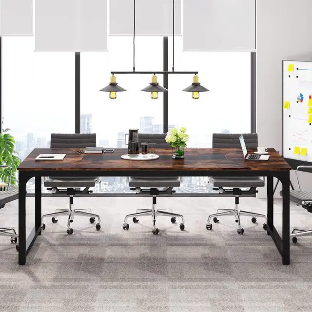 Alt view image 5 of 7 - Conference Table, 6FT Meeting Seminar Table Rectangular Meeting Room Table, 78.7L x 39.4W x 30.3H, Rustic Brown/Black