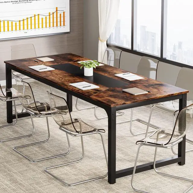 Alt view image 4 of 7 - Conference Table, 6FT Meeting Seminar Table Rectangular Meeting Room Table, 78.7L x 39.4W x 30.3H, Rustic Brown/Black