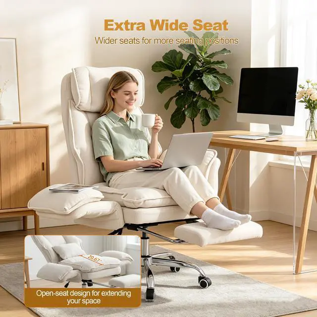 Alt view image 7 of 7 - Office Chair with Flip Armrests & Foot Rest,Criss Cross Legged Home Office Desk Chair with Pet Seat,Ergonomic Reclining Computer Gaming Chair,High Back Executive Chair with Lumbar Pillow(White)