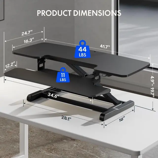 Alt view image 2 of 7 - 42" Electric Standing Desk Converter, Motorized Sit to Stand Desk Riser, Height Adjustable Desktop Dual Monitor Workstation with Large Keyboard Tray, Black
