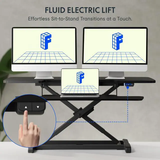 Alt view image 3 of 7 - 42" Electric Standing Desk Converter, Motorized Sit to Stand Desk Riser, Height Adjustable Desktop Dual Monitor Workstation with Large Keyboard Tray, Black