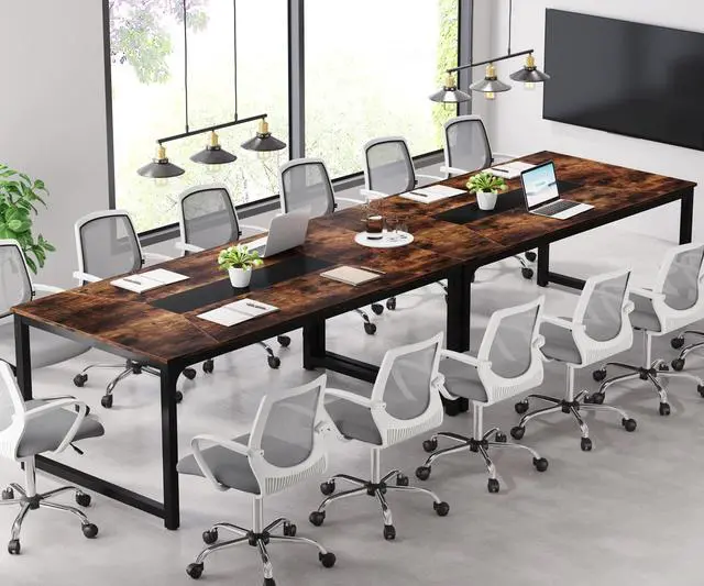 Alt view image 7 of 7 - Conference Table, 6FT Meeting Seminar Table Rectangular Meeting Room Table, 78.7L x 39.4W x 30.3H, Rustic Brown/Black