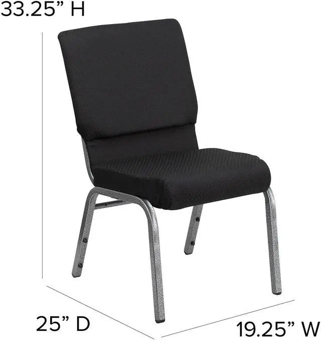 Alt view image 2 of 7 - Black Patterned 18.5" W Stacking Church Chair, 4-Pack | Silver Vein Frame, Fabric Upholstery