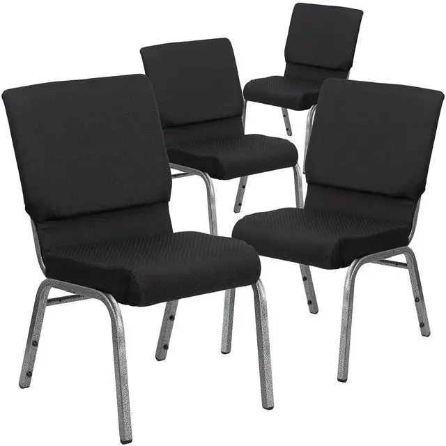 Alt view image 3 of 7 - Black Patterned 18.5" W Stacking Church Chair, 4-Pack | Silver Vein Frame, Fabric Upholstery