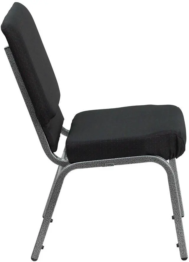 Alt view image 6 of 7 - Black Patterned 18.5" W Stacking Church Chair, 4-Pack | Silver Vein Frame, Fabric Upholstery