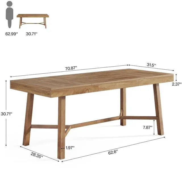 Alt view image 2 of 7 - 6 ft Conference Table for 6-8 People, 70.87-Inch Rectangle Meeting Seminar Table with Reinforced Metal Legs, Business Furniture Boardroom Desk for Office Conference Room, Light Brown