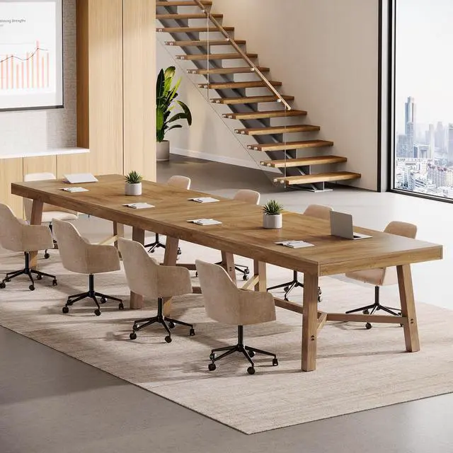 Alt view image 6 of 7 - 6 ft Conference Table for 6-8 People, 70.87-Inch Rectangle Meeting Seminar Table with Reinforced Metal Legs, Business Furniture Boardroom Desk for Office Conference Room, Light Brown