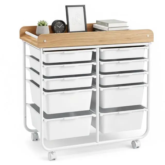 Main image of Rolling Cart with Drawers, 10 Drawer Rolling Storage Cart with Wooden Tabletop, Metal Frame & Lockable Wheels, Craft Organizers and Storage for Home Office Classroom (White, 10 Drawer)