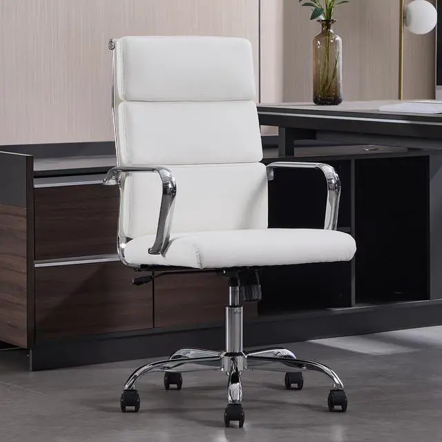 Main image of Office Chair, Ergonomic Executive Conference Room Chairs, Ribbed Leather Desk Chair with Lumbar Support, Adjustable Height Mid-Back Swivel Chair with Padded Seat