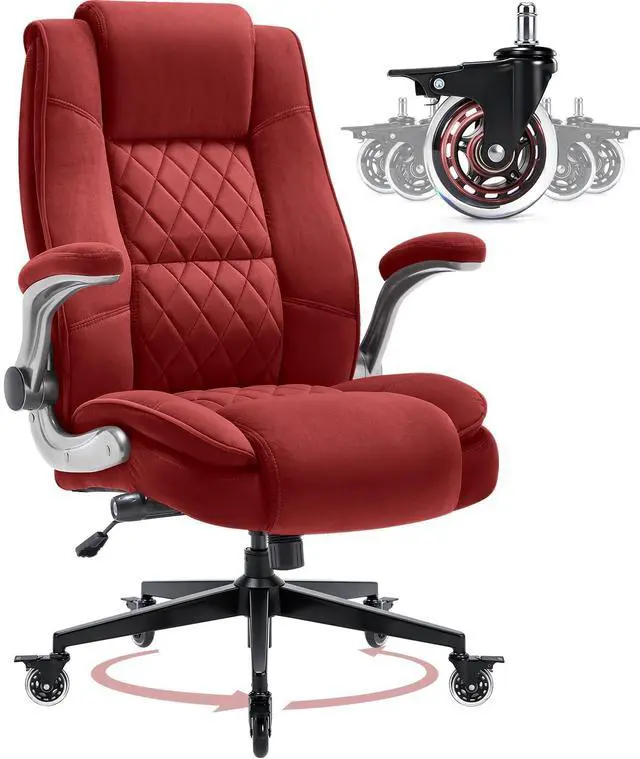Main image of Fabric High Back Office Chair, Thick Padded Ergonomic Computer Desk Chair | Lockable Quiet Casters, Adjustable Lumbar Support & Flip-Up Arms, 400LBS Capacity, Wide Executive Chair for Back Pain