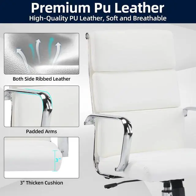 Alt view image 4 of 7 - Office Chair, Ergonomic Executive Conference Room Chairs, Ribbed Leather Desk Chair with Lumbar Support, Adjustable Height Mid-Back Swivel Chair with Padded Seat