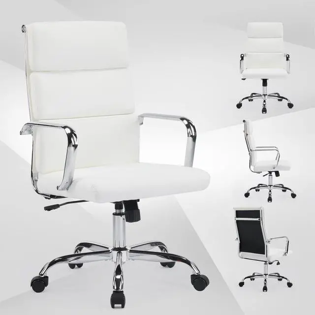 Alt view image 7 of 7 - Office Chair, Ergonomic Executive Conference Room Chairs, Ribbed Leather Desk Chair with Lumbar Support, Adjustable Height Mid-Back Swivel Chair with Padded Seat