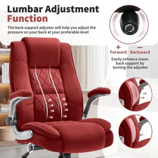 Alt view image 7 of 7 - Fabric High Back Office Chair, Thick Padded Ergonomic Computer Desk Chair | Lockable Quiet Casters, Adjustable Lumbar Support & Flip-Up Arms, 400LBS Capacity, Wide Executive Chair for Back Pain