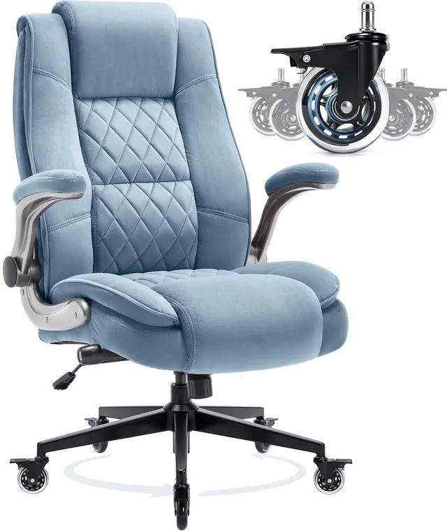 Main image of Fabric High Back Office Chair, Thick Padded Ergonomic Computer Desk Chair | Lockable Quiet Casters, Adjustable Lumbar Support & Flip-Up Arms, 400LBS Capacity, Wide Executive Chair for Back Pain