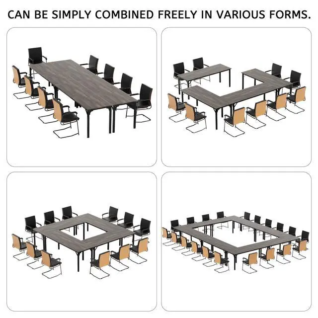 Alt view image 5 of 6 - 6.5ft Conference Table with Flexible Configuration,Conference Room Table with Adjustable Footpads,Stable Structure,Large Rectangle Seminar Table for 4-22Person (2, Grey)