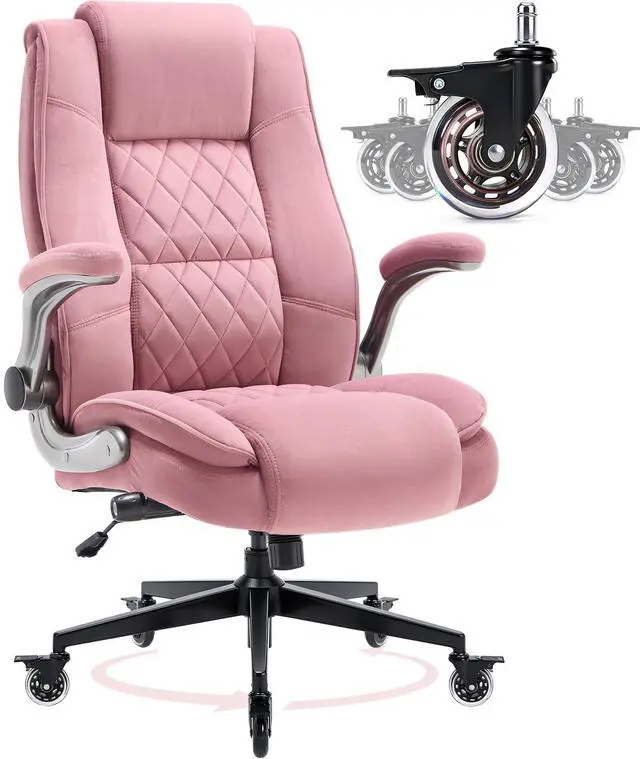 Main image of Fabric High Back Office Chair, Thick Padded Ergonomic Computer Desk Chair | Lockable Quiet Casters, Adjustable Lumbar Support & Flip-Up Arms, 400LBS Capacity, Wide Executive Chair for Back Pain