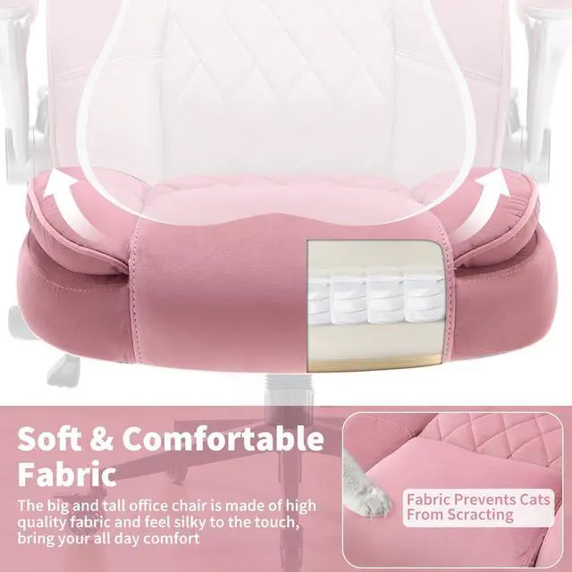 Alt view image 6 of 7 - Fabric High Back Office Chair, Thick Padded Ergonomic Computer Desk Chair | Lockable Quiet Casters, Adjustable Lumbar Support & Flip-Up Arms, 400LBS Capacity, Wide Executive Chair for Back Pain
