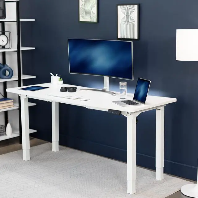 Alt view image 2 of 7 - White 4-Leg Dual Motor Standing Desk Frame, DESK-E4W | Electric, For Table Tops up to 84 x 43 inches and 220 lbs, Height Adjustable, Memory Presets, Frame Only