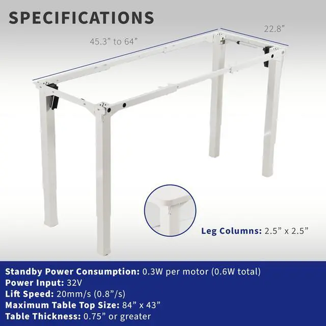 Alt view image 3 of 7 - White 4-Leg Dual Motor Standing Desk Frame, DESK-E4W | Electric, For Table Tops up to 84 x 43 inches and 220 lbs, Height Adjustable, Memory Presets, Frame Only