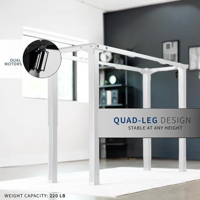 Alt view image 4 of 7 - White 4-Leg Dual Motor Standing Desk Frame, DESK-E4W | Electric, For Table Tops up to 84 x 43 inches and 220 lbs, Height Adjustable, Memory Presets, Frame Only