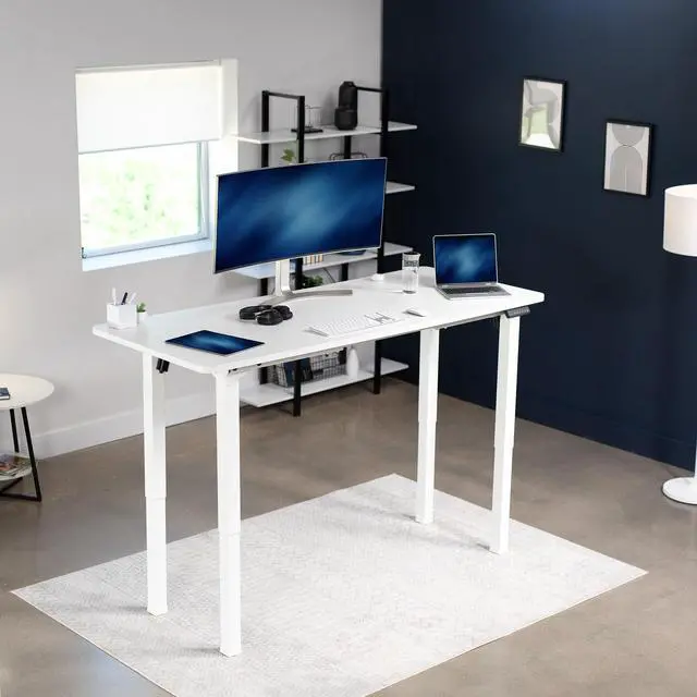 Alt view image 7 of 7 - White 4-Leg Dual Motor Standing Desk Frame, DESK-E4W | Electric, For Table Tops up to 84 x 43 inches and 220 lbs, Height Adjustable, Memory Presets, Frame Only