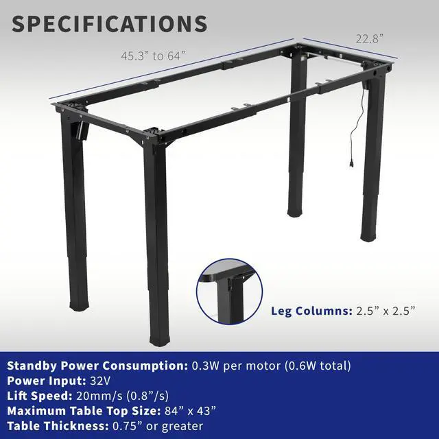 Alt view image 3 of 7 - Black 4-Leg Dual Motor Standing Desk Frame, DESK-E4B | Electric, For Table Tops up to 84 x 43 inches and 220 lbs, Height Adjustable, Memory Presets, Frame Only