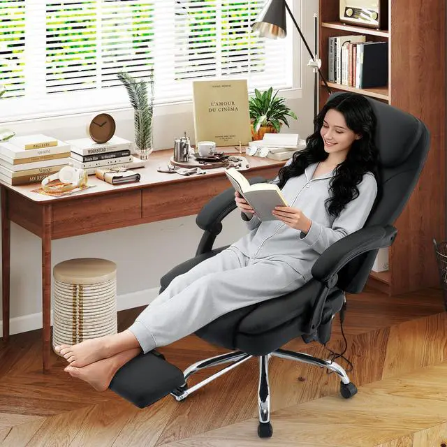 Alt view image 2 of 7 - 500LBS Massage Office Chair, Reclining 6 Points Vibration and Heat Desk Chair with Foot Rest, Ergonomic Executive Office Chairs, Comfy Wider & Thicker Seat, Big and Tall Gaming Chair, PU Leather Black