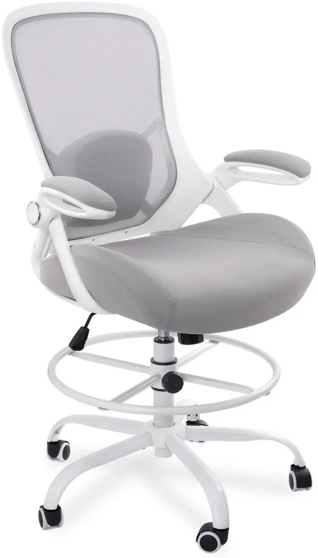 Main image of 400lbs Heavy Duty Drafting Chair 5" Thickened Seat Office Chair with Flip-Up Armrests Tall Ergonomic Computer Chair with Lumbar Support and Adjustable Footrest Ring Standing Desk Chair (Grey)