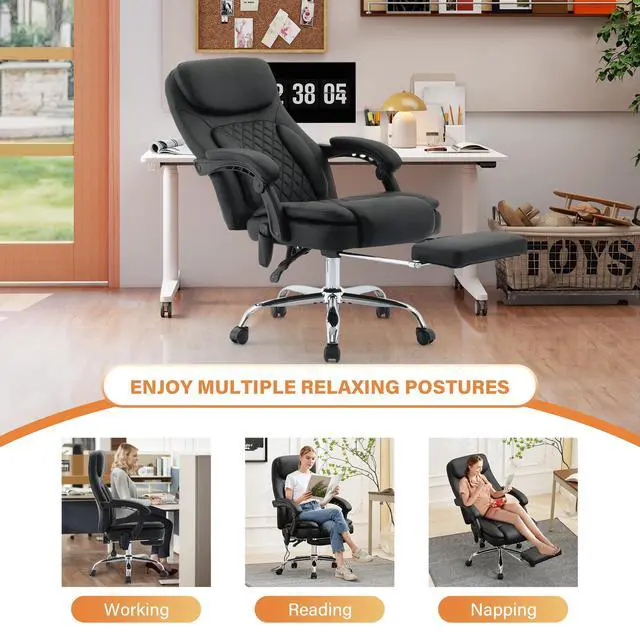 Alt view image 7 of 7 - 500LBS Massage Office Chair, Reclining 6 Points Vibration and Heat Desk Chair with Foot Rest, Ergonomic Executive Office Chairs, Comfy Wider & Thicker Seat, Big and Tall Gaming Chair, PU Leather Black
