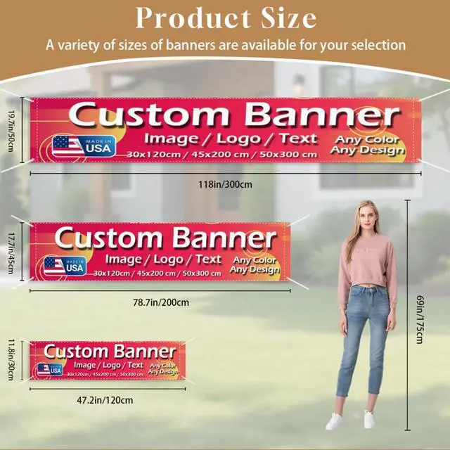 Alt view image 3 of 6 - Custom Banner Personalized Backdrop Sign for Business Event Birthday Party Outdoor Indoor, Customize Flag Poster with Logo Photo Text, Rustproof Grommets (Style 2)