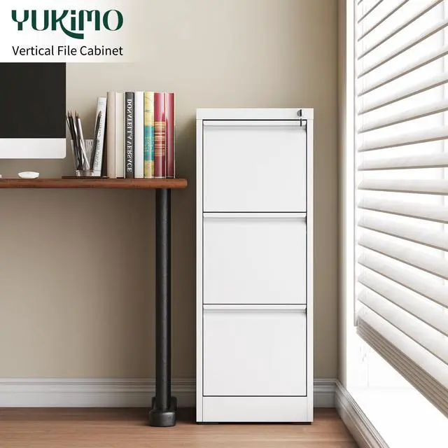 Alt view image 2 of 7 - 3 Drawer File Cabinet with Lock, Vertical File Cabinet with Lock, Locking File Cabinet Hanging Files for A4/ Legal/Letter,White