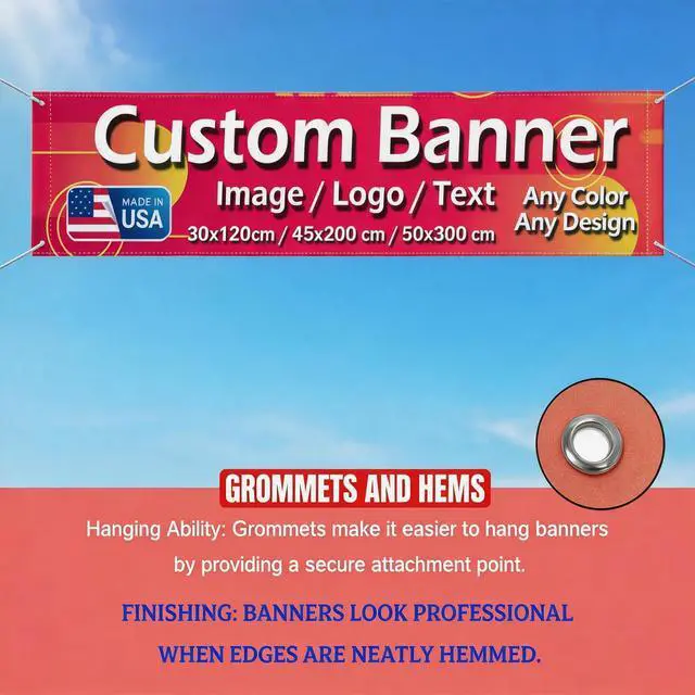 Alt view image 5 of 6 - Custom Banner Personalized Backdrop Sign for Business Event Birthday Party Outdoor Indoor, Customize Flag Poster with Logo Photo Text, Rustproof Grommets (Style 2)