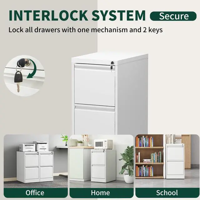 Alt view image 7 of 7 - 3 Drawer File Cabinet with Lock, Vertical File Cabinet with Lock, Locking File Cabinet Hanging Files for A4/ Legal/Letter,White
