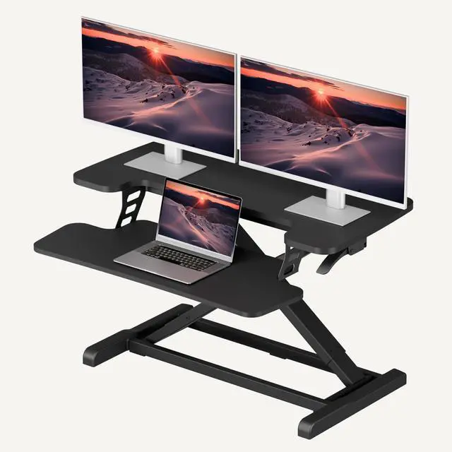 Main image of 32" Height Adjustable Standing Desk Converter, Desk Riser Sit Stand Workstation for Home Office Laptop & Dual Monitor Setup, Ergonomic Lift Platform, Black