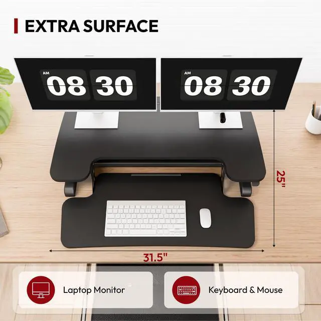 Alt view image 6 of 7 - 32" Height Adjustable Standing Desk Converter, Desk Riser Sit Stand Workstation for Home Office Laptop & Dual Monitor Setup, Ergonomic Lift Platform, Black